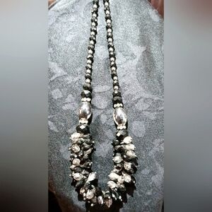 Vintage Black, clear & silver teardrop cluster necklace